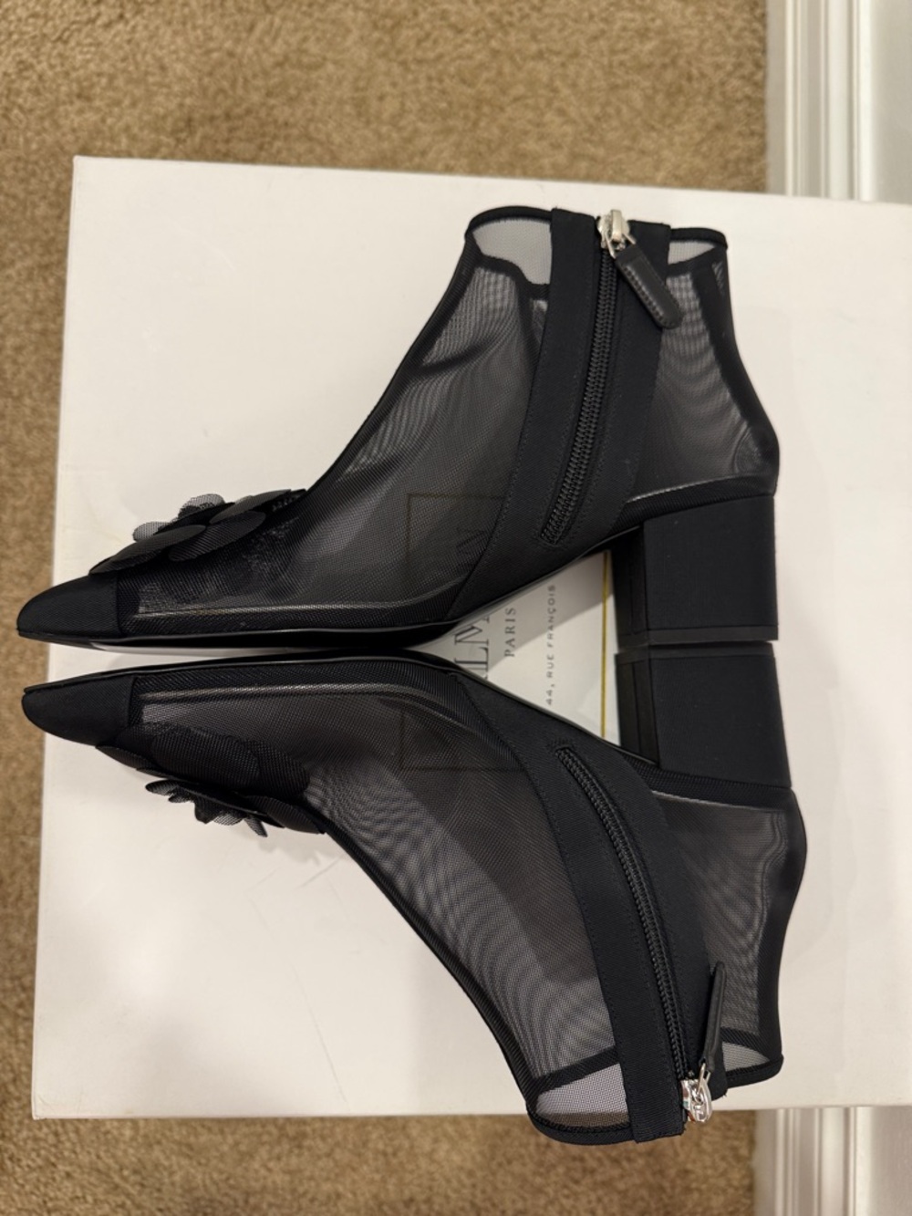 Chanel Camellia Mesh Ankle Boots 37.5 | Sheer Black Iconic CC Heels Runway NWT - Picture 6 of 13